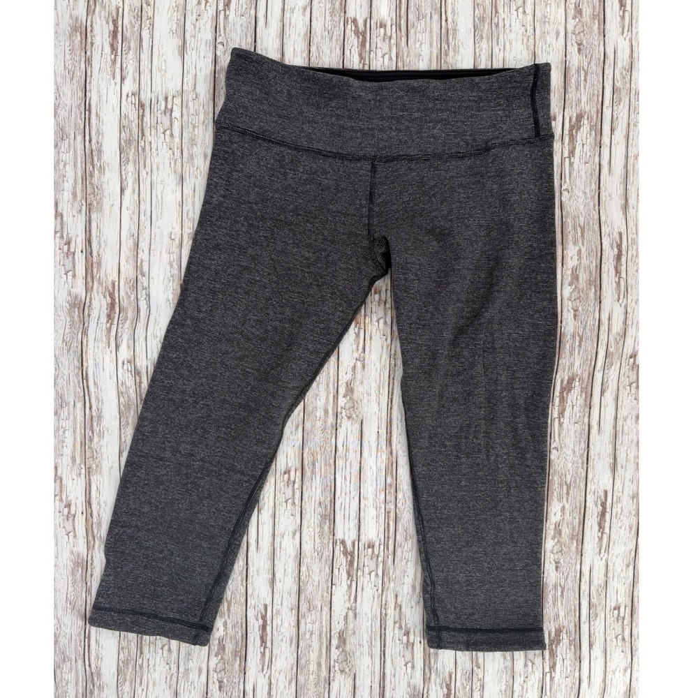 Lululemon Wunder Under Crop Leggings Heathered Black White Space Dye Size 8
